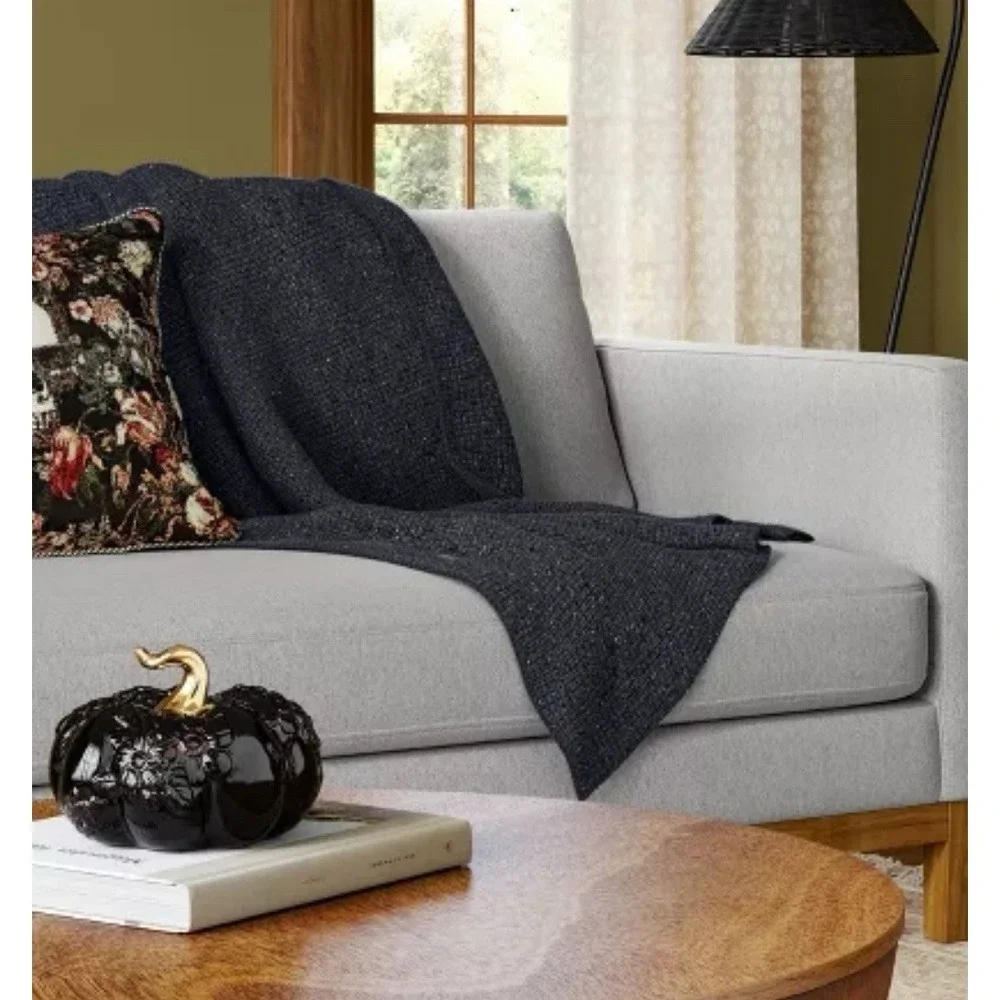 Threshold Marled Knitted Throw Blanket Gray/Blue- 50in x 60in‎ Machine Washable